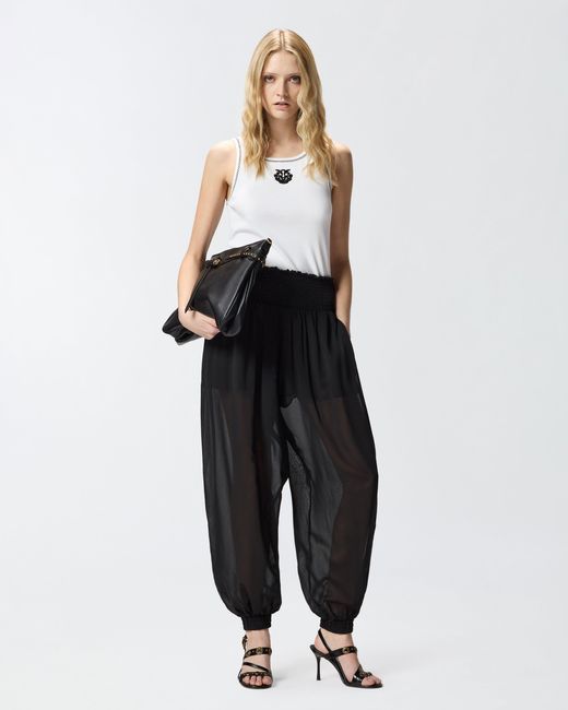 Pinko White Ribbed Vest Top With Love Birds Embroidery