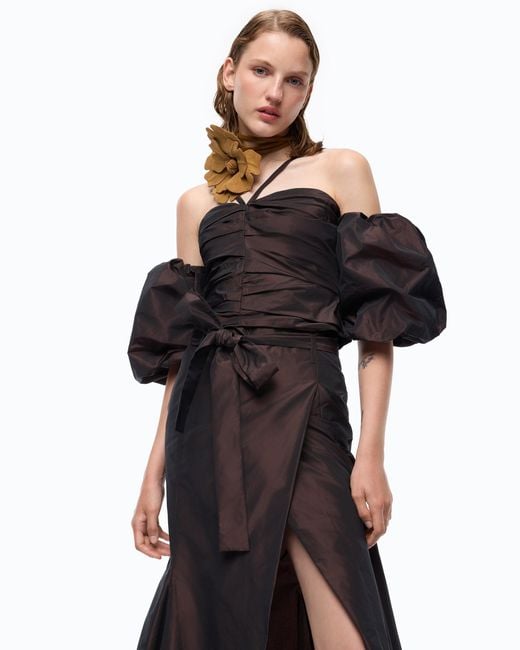 Pinko Black Crop Top With Puff Sleeves