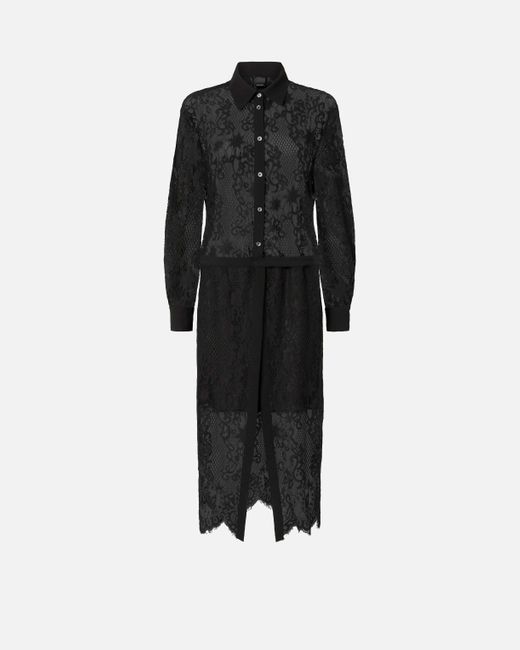 Pinko Black Midi Dress In Rebrodé Lace With Long Sleeves