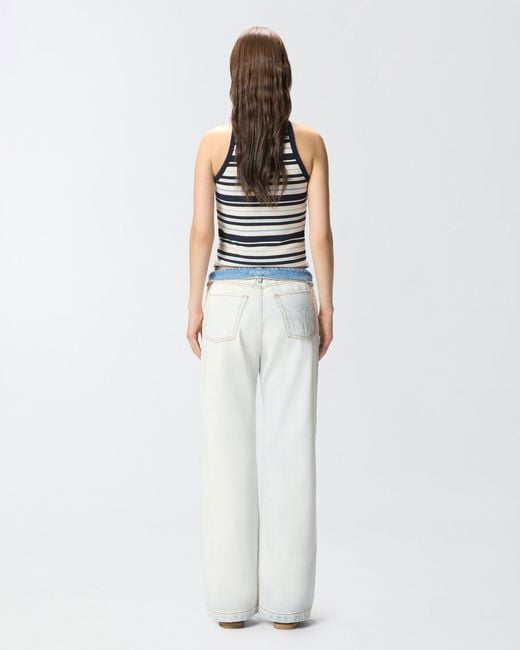 Pinko White Jeans With Contrasting Fold-Down Waist