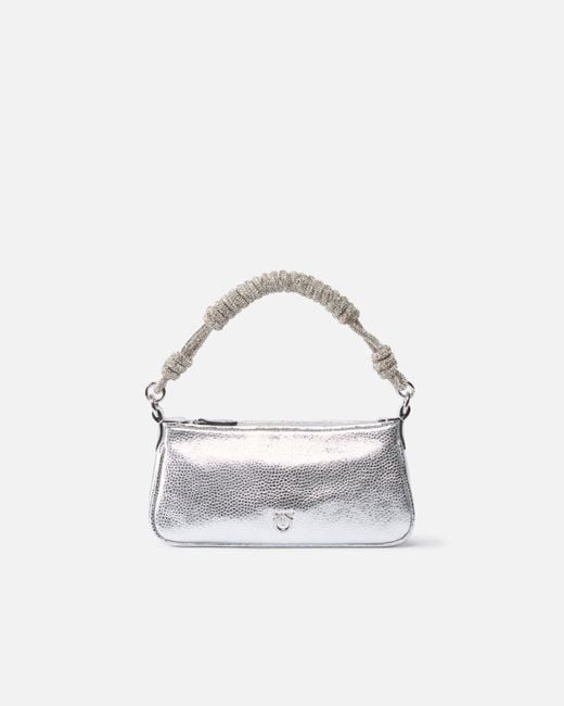 Pinko Multicolor Mini Half Moon Baguette Small Handbag In Laminated Leather With Rhinestones