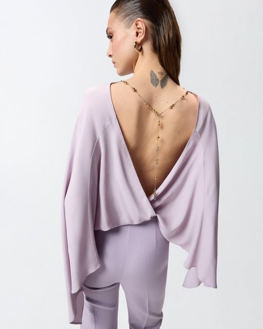 Pinko Pink Long Playsuit With Exposed Back And Jewel Necklace