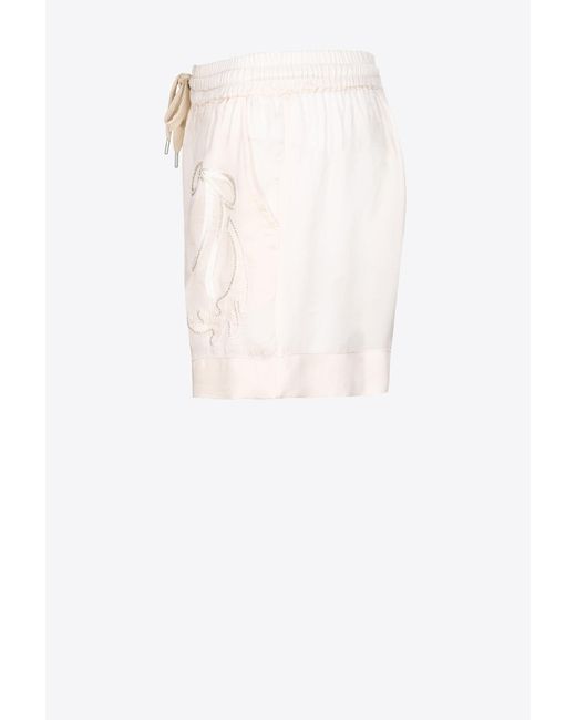 Pinko White Satin Shorts With Rodeo Embroidery