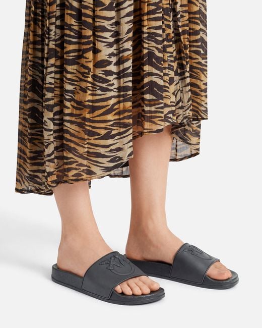 Pinko White Rubber Slip-On Sandals With Love Birds Maxi Logo