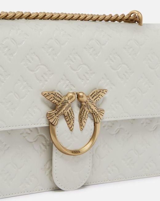 Pinko White Love Bag Leather Crossbody Bag With Logo