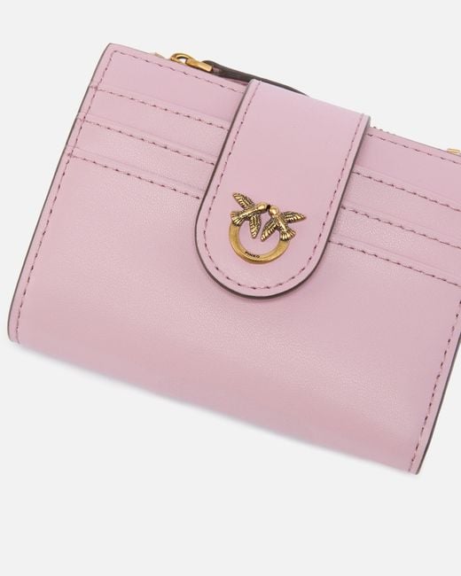 Pinko Pink Small Smooth Leather Wallet With Logo