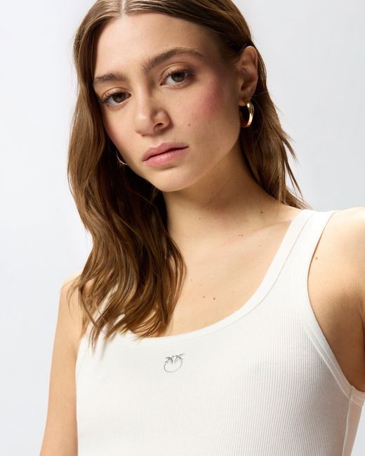 Pinko White Vest Top With Love Birds Golden Detail