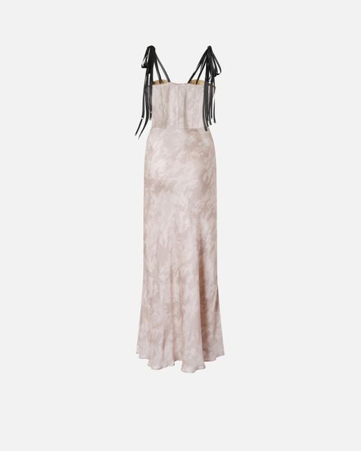 Pinko White Reimagine By X Patrick Mcdowell Long Satin Dress With Horse Print