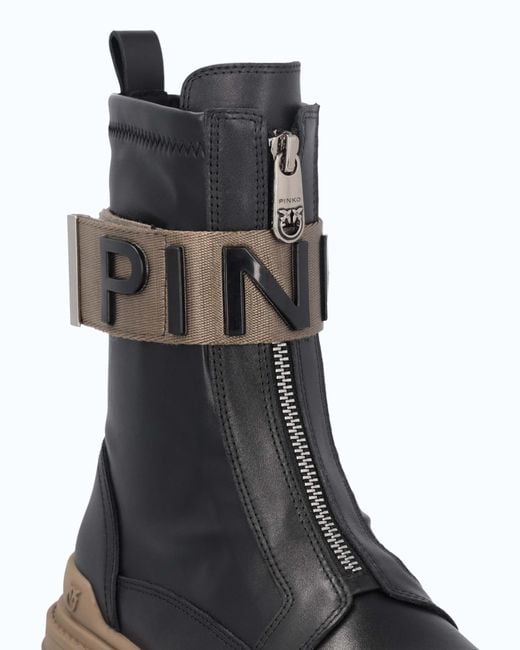 Pinko White Platform Boots With Lettering Logo