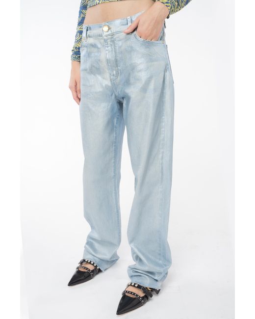 Pinko Blue Straight-leg Shiny Denim Jeans