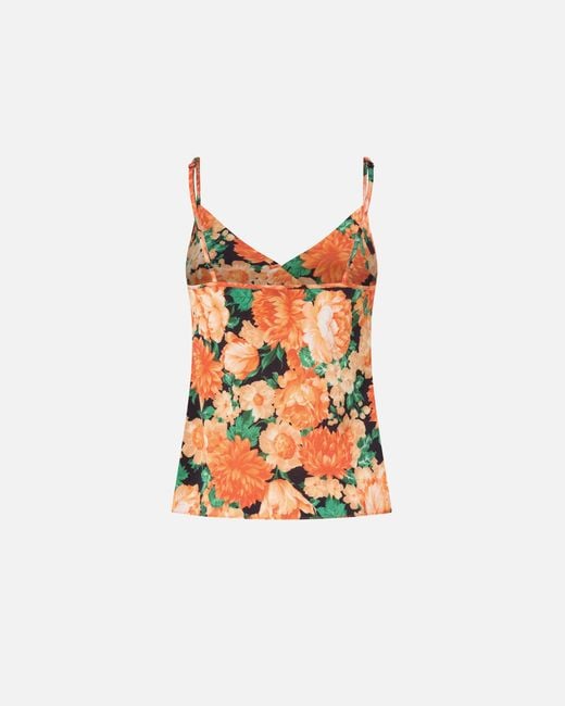 Pinko White Sleeveless Top With Fringing And Floral Print