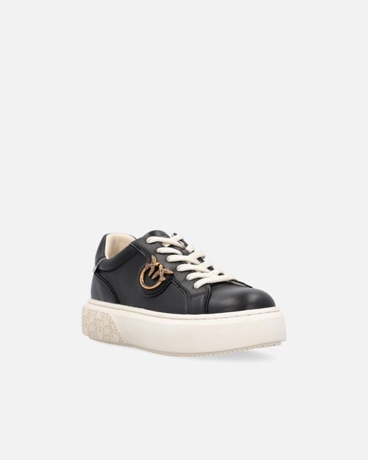 Pinko White High-Soled Flatform Sneakers With Metal Logo