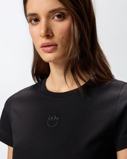 Pinko Black T-shirt With Love Birds Embroidery