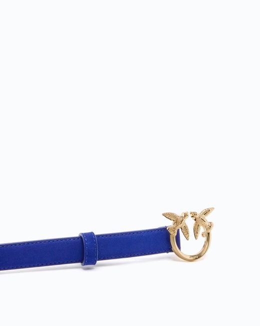 Pinko Blue Suede Belt With Love Birds Buckle, 2 Cm