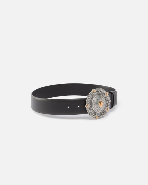 Pinko White Leather Belt With Jewel Medallion, 4Cm