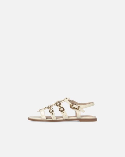 Pinko White Flat Sandals With Straps And Studs