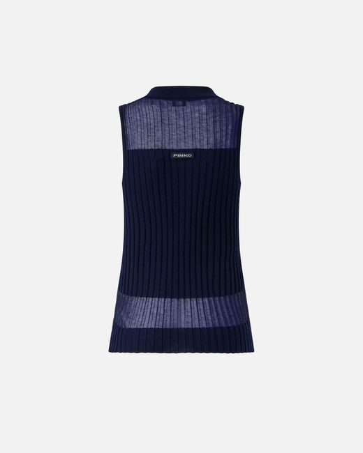 Pinko Blue Ribbed Polo Vest Top