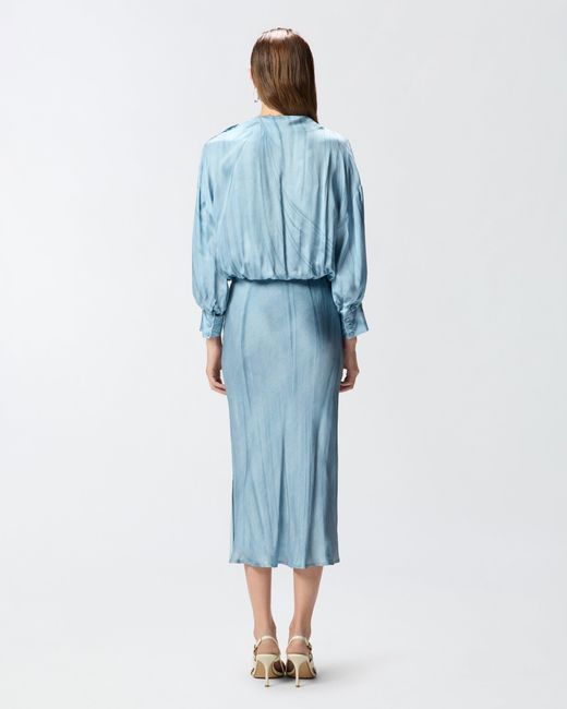 Pinko Blue Fluid Midi Dress With Placed Jewel Print