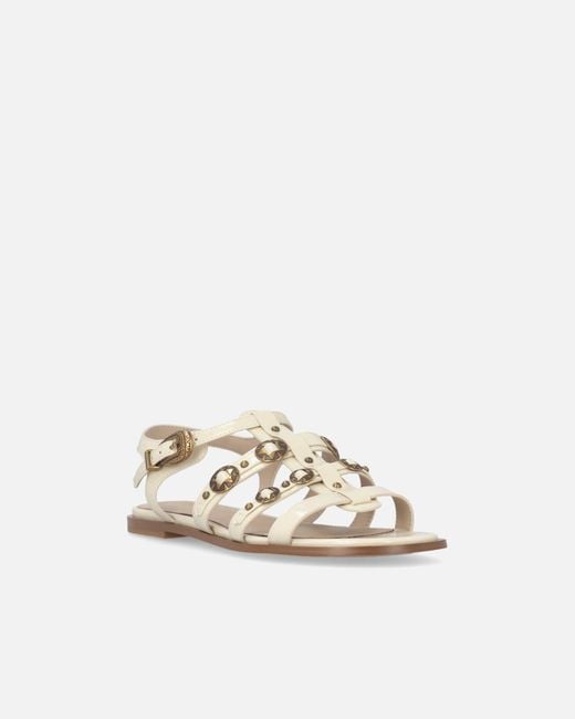 Pinko White Flat Sandals With Straps And Studs