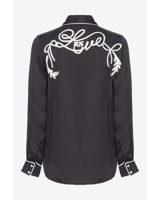 Pinko Black Satin Shirt With Rodeo Embroidery