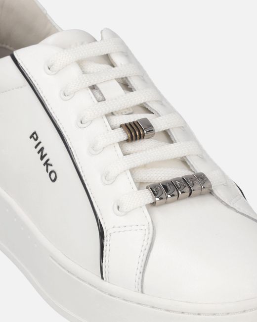 Pinko White Leather Sneakers With Logo