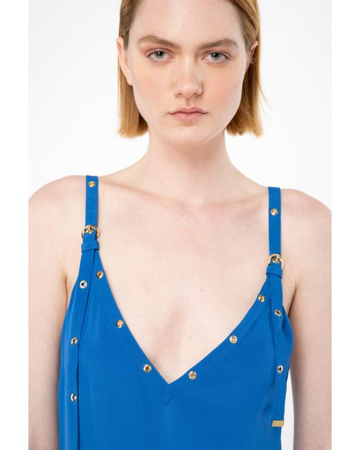 Pinko Monaco Blue Studded Dress with Thin Straps