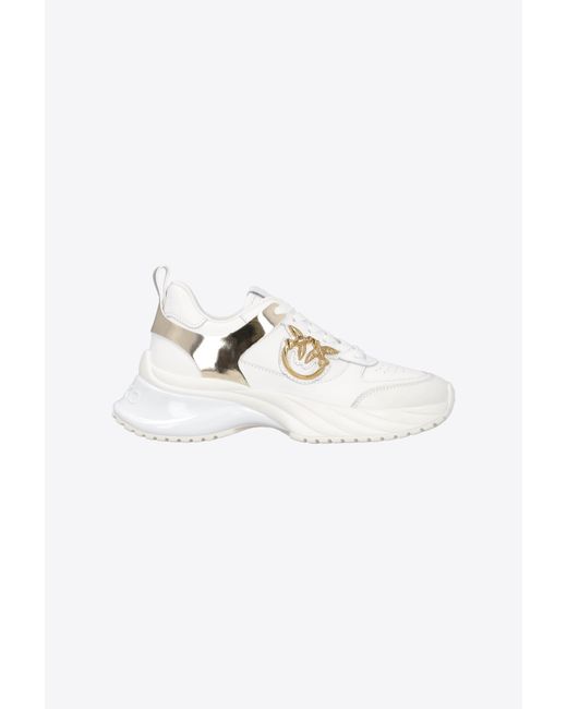Pinko White Ariel Sneakers With Mirror-effect Insert