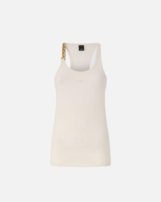 Pinko White Sleeveless Top With Chain