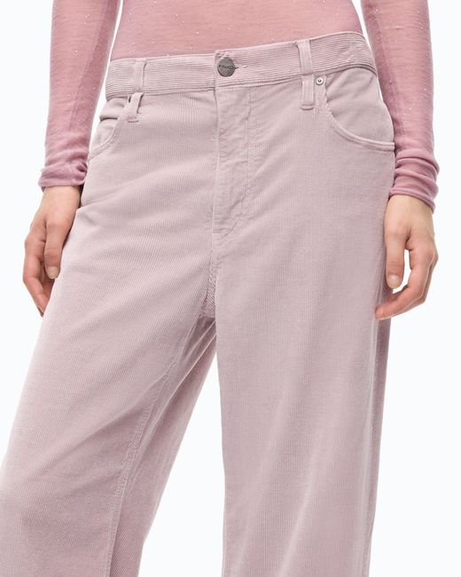 Pinko Pink Cropped Velvet Trousers With Leather Belt