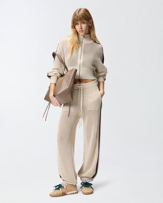 Pinko Natural Cropped Sweatshirt With Bands And Openwork