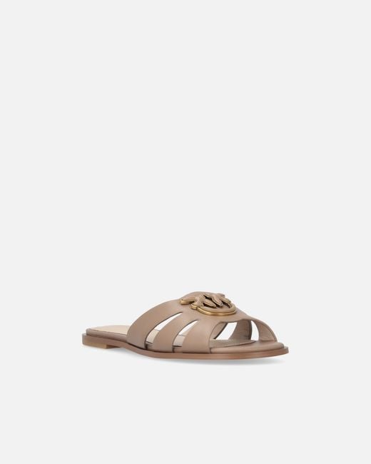 Pinko White Leather Slip-On Sandals With Love Birds Logo