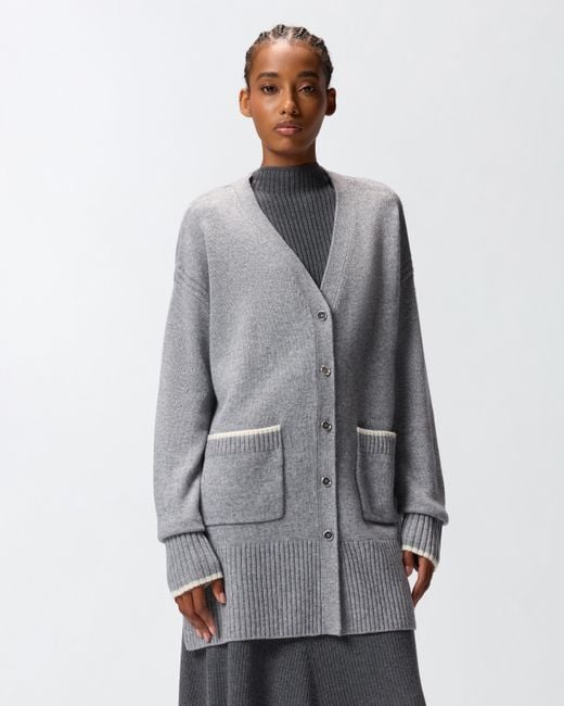 Pinko Gray Long V-neck Cardigan