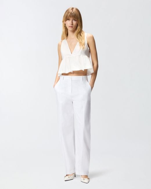 Pinko White Crop Top With Ruffle And Ties