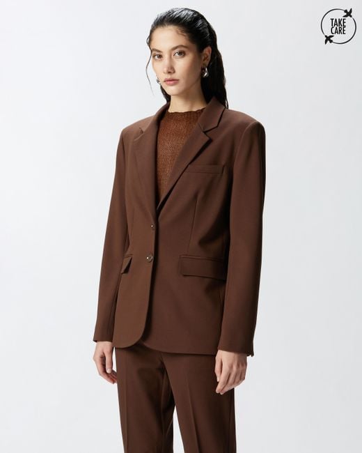 Pinko Brown Single-Breasted Blazer With Structured Shoulders, Dark