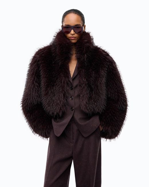 Pinko Black Faux Fur Cropped Jacket With High Neck