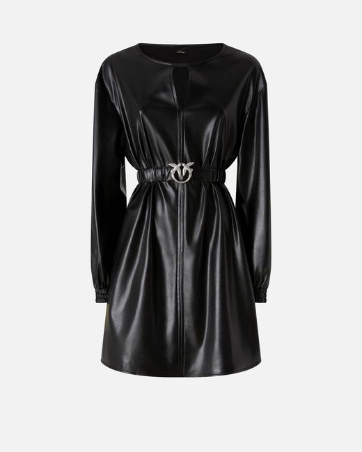 Pinko Women's Black Short Leather-Effect Dress - laplaya.ma