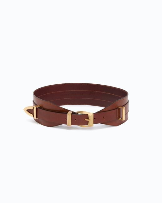 Pinko Brown Layered Leather Belt, 7 Cm