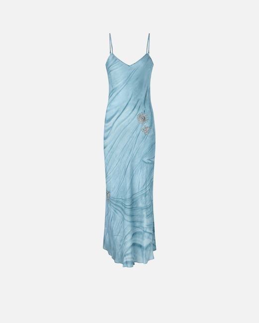 Pinko Blue Fluid Slip Dress With Placed Jewel Print