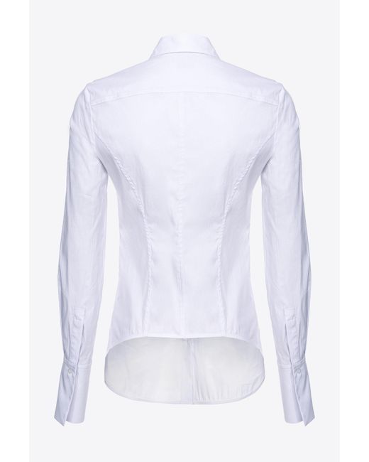 Pinko White Fitted-waist Poplin Shirt With Embroidered Logo