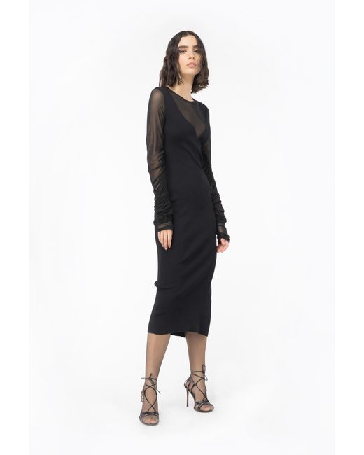 Pinko Black Long Knit Dress With Tulle