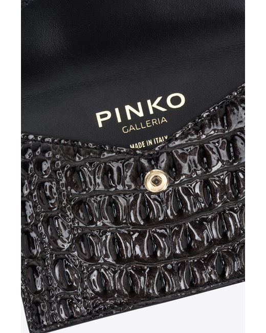 Pinko White Galleria Shiny Crocodile-print Flat Card Holder