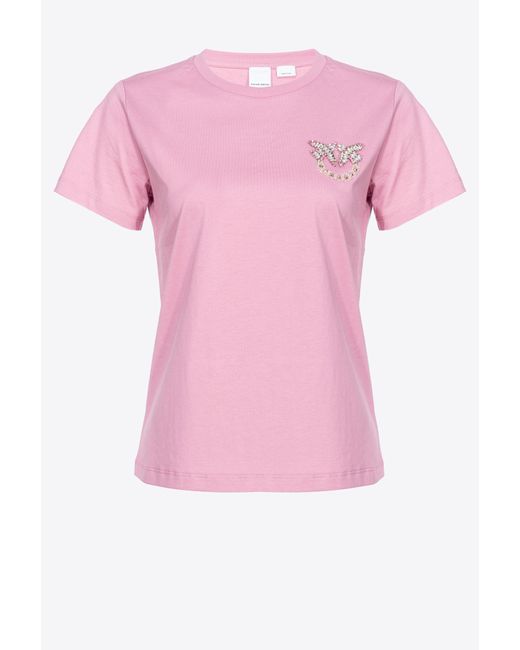 T-shirt mini ricamo logo Love Birds di Pinko in Pink