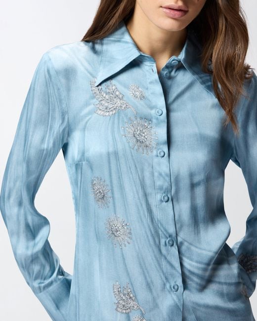 Pinko Blue Fluid Shirt With Placed Jewel Print