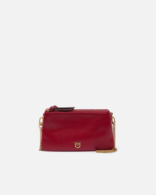 Pinko Red Leather Mini Double Bag With Shoulder Strap