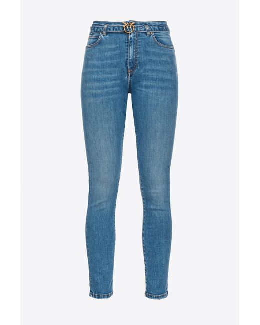 Jeans skinny stretch con cintura di Pinko in Blue