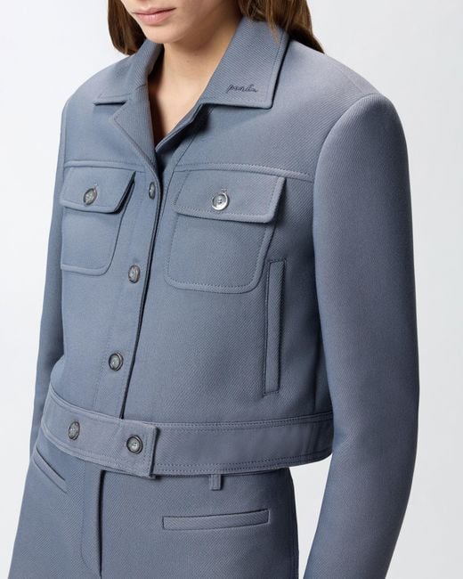 Pinko Blue Cropped Jacket With Topstitching