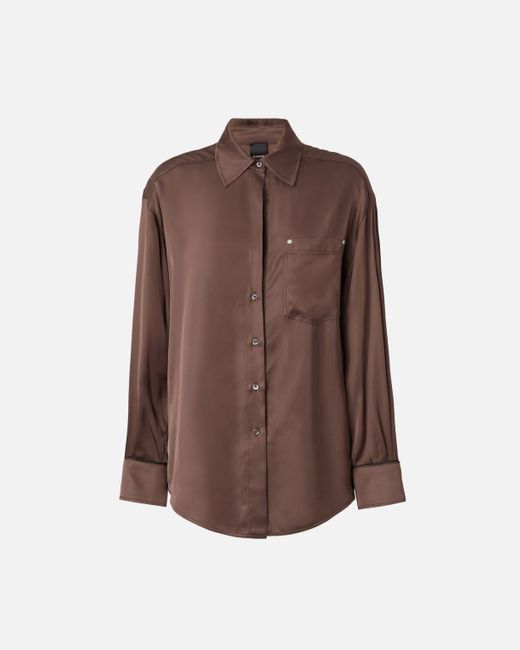 Pinko Brown Glossy Shirt With Plunging Neckline