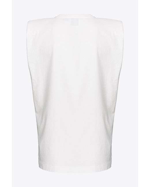 Pinko White Sleeveless Top With Logo Print