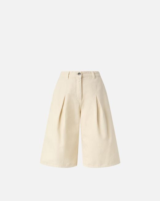 Pinko Natural Wide-leg Cotton Bermuda Shorts With Pockets