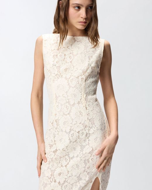 Pinko White Floral Lace Dress With Plunging Rear Neckline
